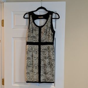 Cecico black and white lace keyhole dress